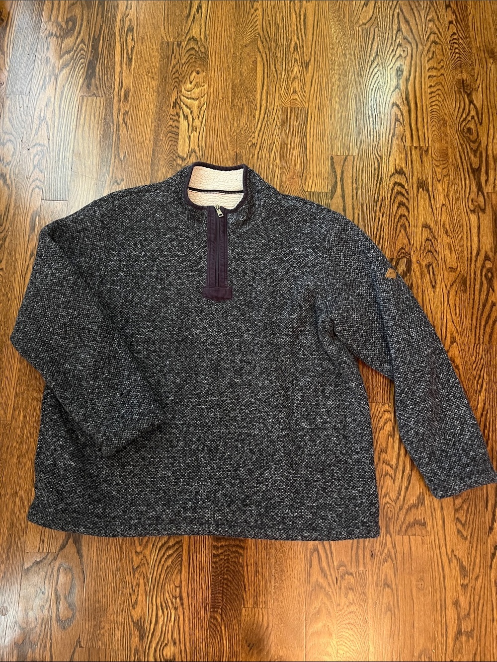 Orvis Men's Heathered Dark Navy Quarter-Zip Sweater with Cream Sherpa Collar